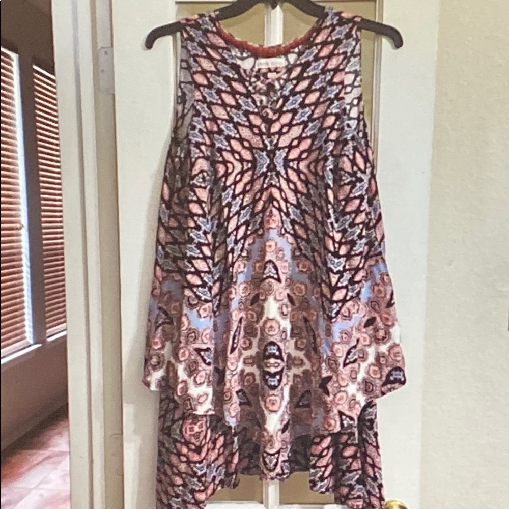 Knox Rose High Low Dress in Pink and Blue Pattern